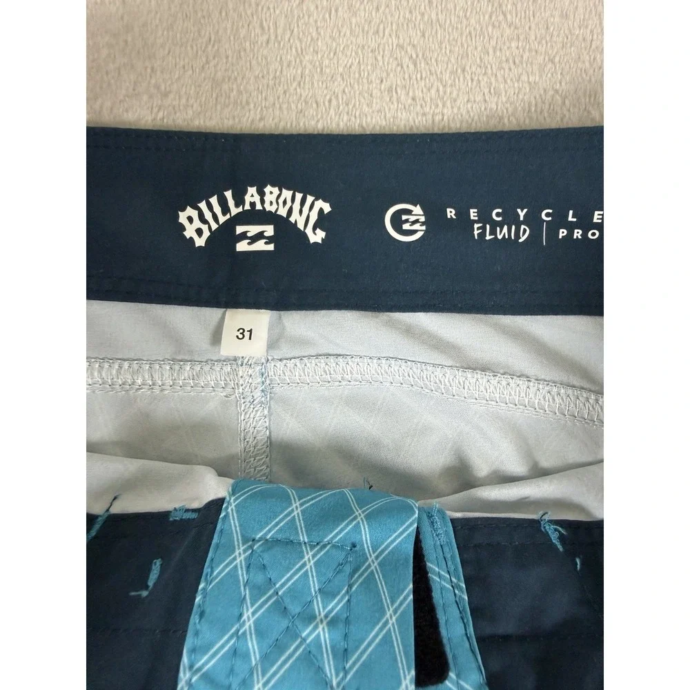 Billabong Fluid Pro Board Shorts Mens 31 Blue Gradient Grid Recycled Swim Trunks